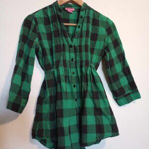 She's Cool Pleated Plaid Shirt 3/4 Sleeve Black & Green Size L